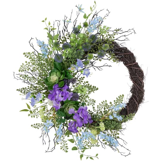 24" Mixed Wild Flowers & Twig Wreath